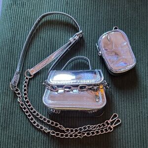 Madden Girl Silver Metallic Mini Crossbody Bag with Detachable Chain